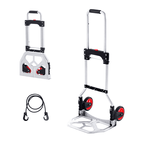 Folding Hand Truck and Dolly, Heavy-Duty Aluminum Foldable Cart with Telescoping Handle and PP+TPR Wheels, 176 lbs Capacity for Home, Office, Shopping, and Travel