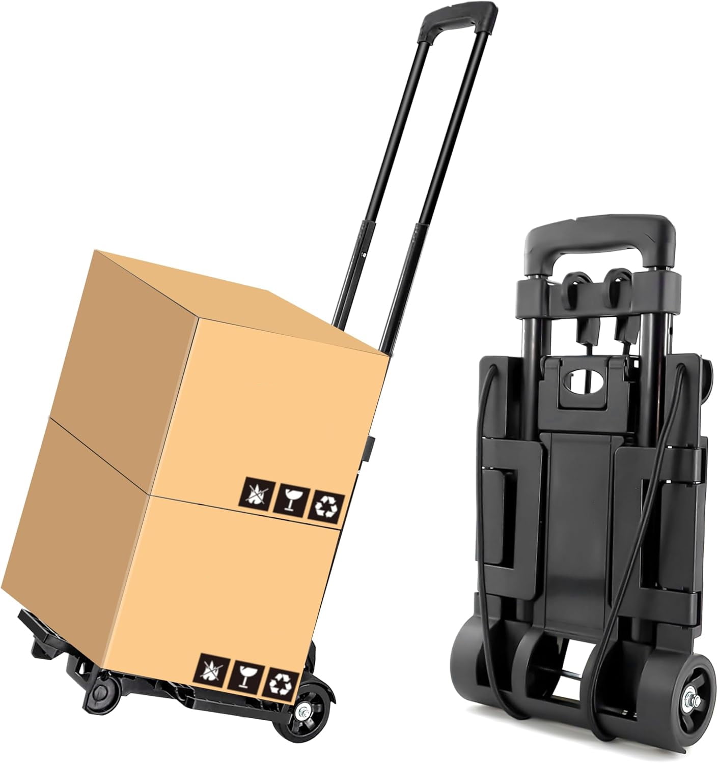 Folding Hand Truck Dolly with Wheels, Foldable Luggage Cart Expandable Chassis for Travel, Moving and Office Use