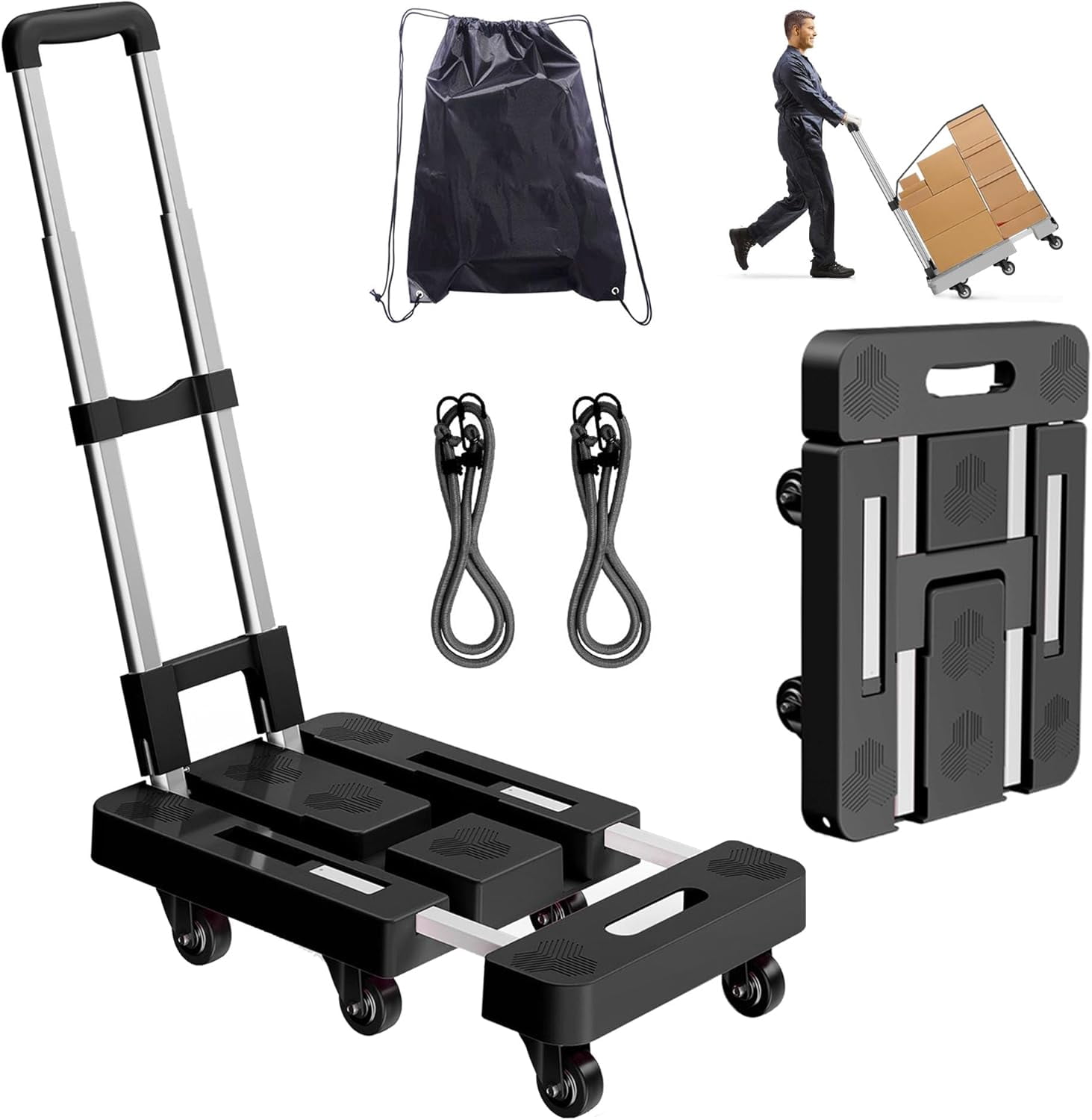 Hand Cart Ropes Folding Hand Truck, Foldable Cart for 500 lbs Heavy Luggage, Hand Truck ...