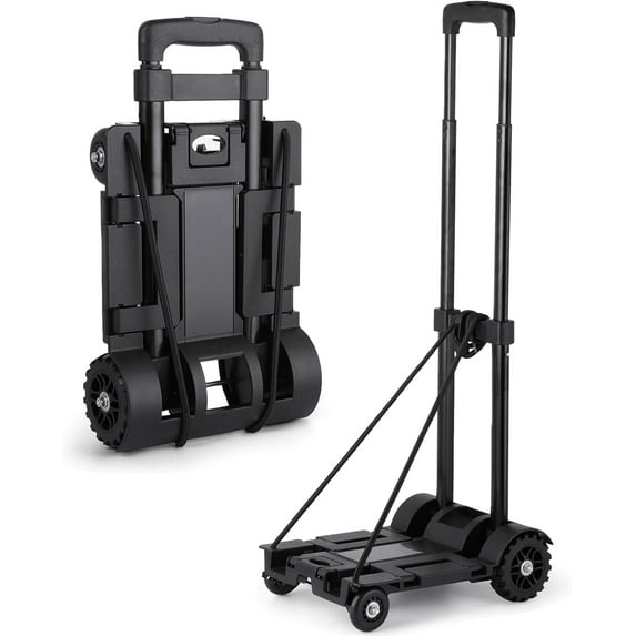 Folding Hand Truck,Foldable Utility cart with 4 Wheels & 2 Elastic Ropes,Foldable Dolly cart,Backpack Trolley,Luggage Platform Truck,Travel,Moving,Shopping,Small,Lightweight for Women
