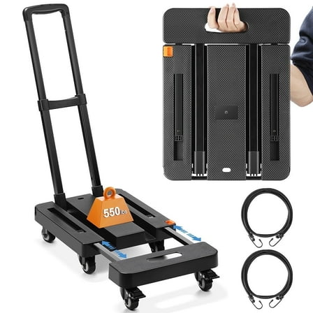 Folding Hand Truck, Heavy Duty Dolly Cart for Moving, 550 LBS Hand Truck With 6 Wheels & 2 Ropes for Luggage, Moving, Shopping, Office Use