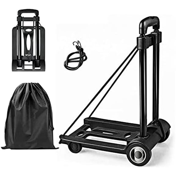 Folding Hand Truck Lightweight Portable Cart, 110 lbs/50kg Load Capacity Heavy Duty Utility Cart with Telescoping Handle, 2 Rubber Wheels & Bungee Cord for Luggage, Moving Office Use