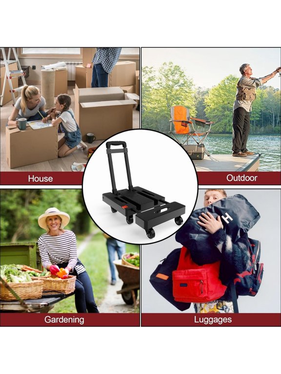 Folding Hand Truck Portable Dolly Cart with Wheels Foldable 500LB Heavy Duty Luggage Cart Collapsible Hand Cart Moving Dolly for Airport Travel Furniture Luggage Office Moving, Black