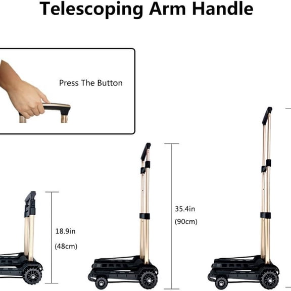 Folding Hand Truck Portable Dolly Compact Utility Luggage Cart with 70Kg/155Lbs Heavy Duty 4 Wheels Solid Construction Adjustable Handle for Moving Travel Shopping Office Use (Black)