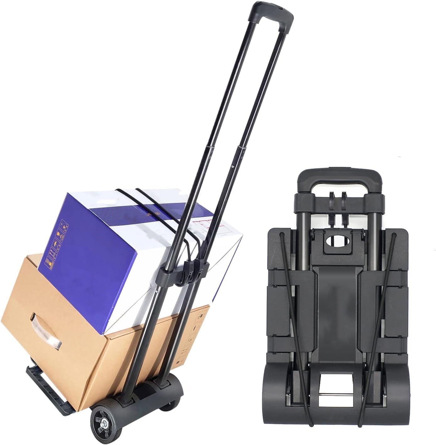Folding Hand Truck Trolley Dolly, Folding Cart with Wheels, Lightweight Utility Dolly Expandable Baseplate Portable Luggage Cart for Travel