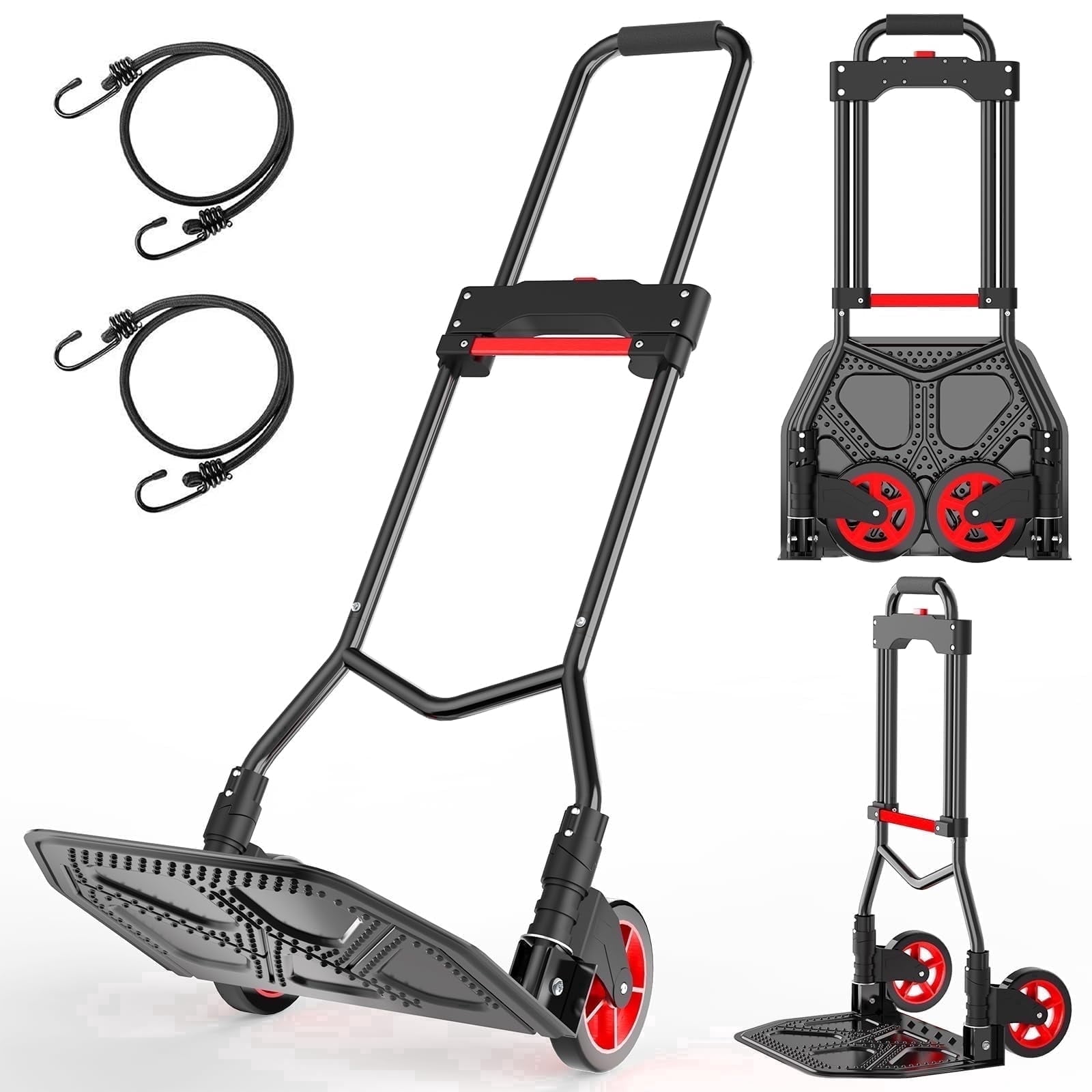Yacona Heavy-Duty Folding Hand Truck, Foldable Dolly Cart with Wheels, 180 Lbs Capacity Steel Collapsible Luggage Cart, for Furniture Moving Travel Shopping Airport Office