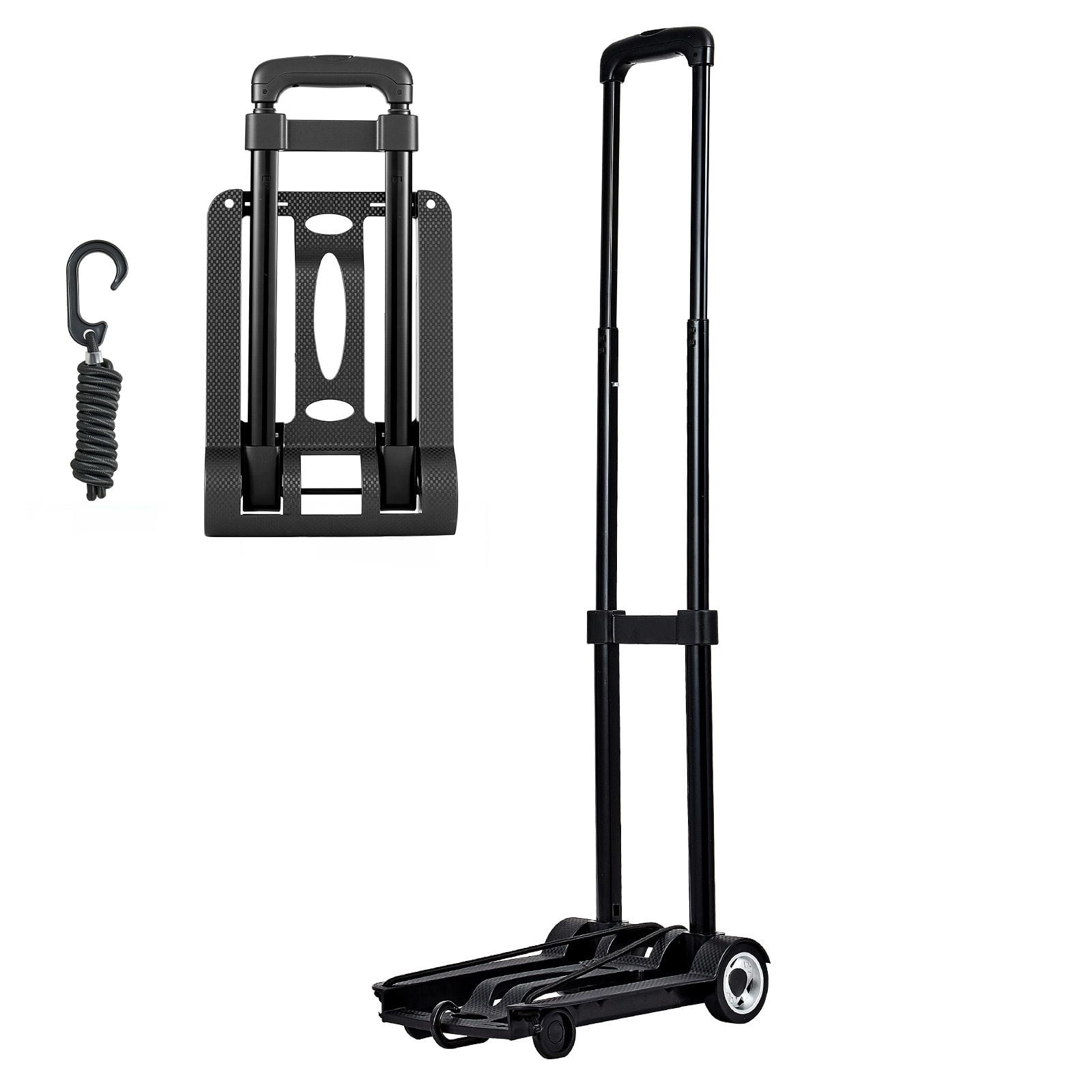 Folding Hand Truck with 110lbs Capacity,Collapsible Luggage Cart with 2 Wheels and Elastic Rope for Travel and Moving Furniture,Black