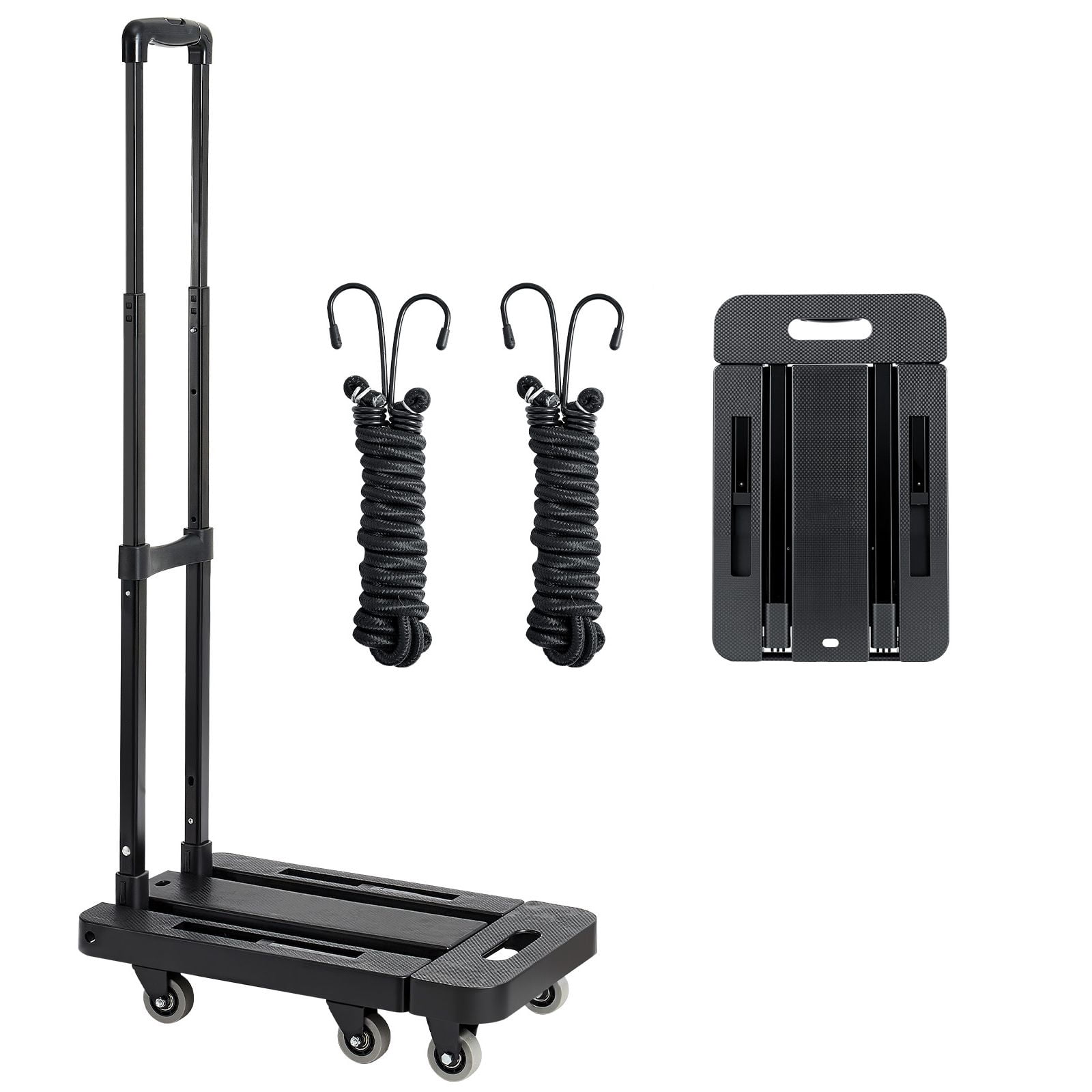 Folding Hand Truck with 500lbs Capacity,Collapsible 6-Wheel Luggage Cart,Includes 2 Elastic Ropes,Ideal for Travel and Office Use,Black
