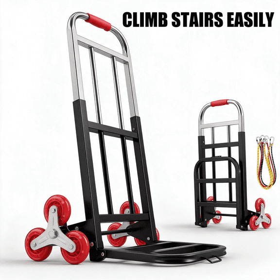 Folding Handcart, Stair-Climbing Hand Trolley, Portable Pull Cart, Grocery & Moving Hand Cart, 680LBS Load-Bearing Luggage Cart,