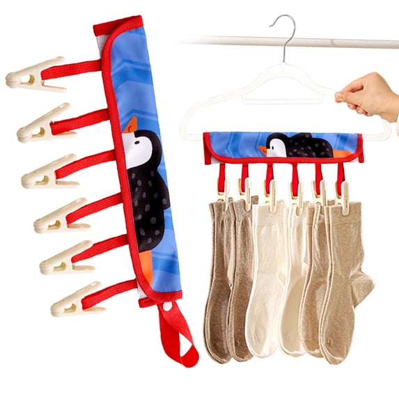 Folding Hangers for Traveling | 6-Clips Towel Drying Rack - Compact Clothes Hanger,for Travel Laundry Dormitory Hotel Camping Business Trip Bathroom Apartment Socks Underwear Towels, Blue (1Set)