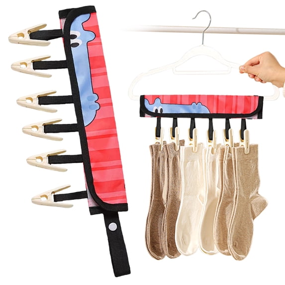 Folding Hangers for Traveling | 6-Clips Towel Drying Rack - Compact Clothes Hanger,for Travel Laundry Dormitory Hotel Camping Business Trip Bathroom Apartment Socks Underwear Towels, Red (1Set)