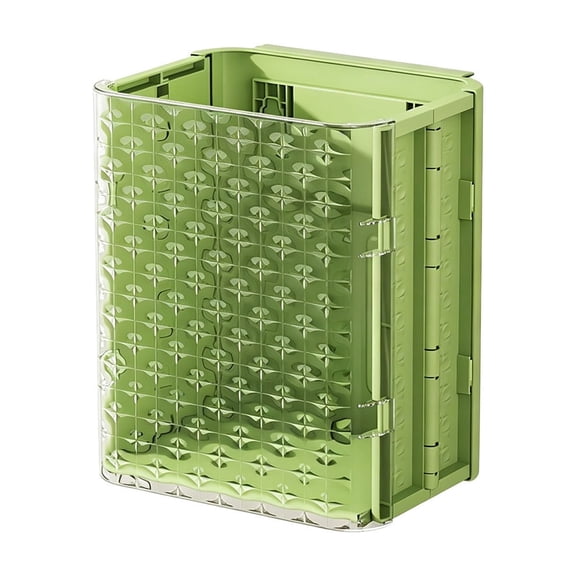 Folding Hanging Bin, Space Saving Storage Bin, Built Around Transparent Textured Front Plus Folding Side Walls Format, Folding Body for Home Organization with Walls Rectangular Rim