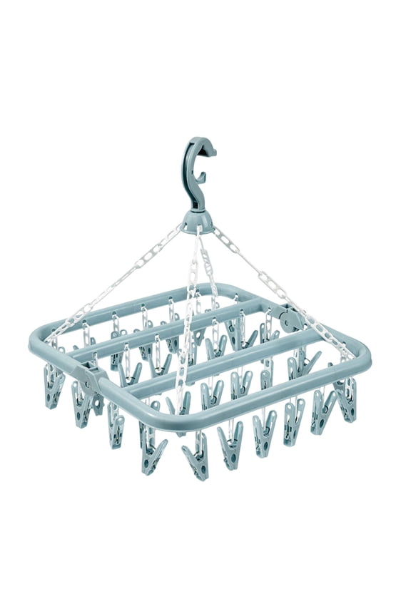 Folding Hanging Clothes Hanger with 32 Clips, Rotating Multi Functional Sock Underwear Drying Rack Windproof, Space Saving Foldable Laundry Hanger for Towels Bras Baby Clothes