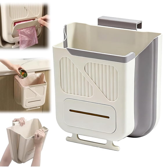 Folding Hanging Kitchen Waste Trash Can, Collapsible Space-Saving Foldable Hanging Garbage Bin for Cabinet Door, Kitchen, Bathroom, RV and Office(xxw)