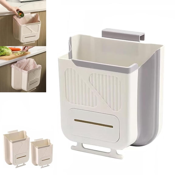 Folding Hanging Kitchen Waste Trash Can, Foldable Hanging Trash Can, Waste Storage Box with Large Capacity, Easy to Clean , for Kitchen, Household, Office and Outdoors