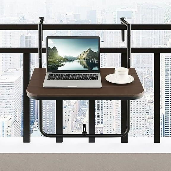 Folding Hanging Table for Patio, Balcony - Adjustable Height Side Table - Outdoor Railing Table - Space Saving Folding Design