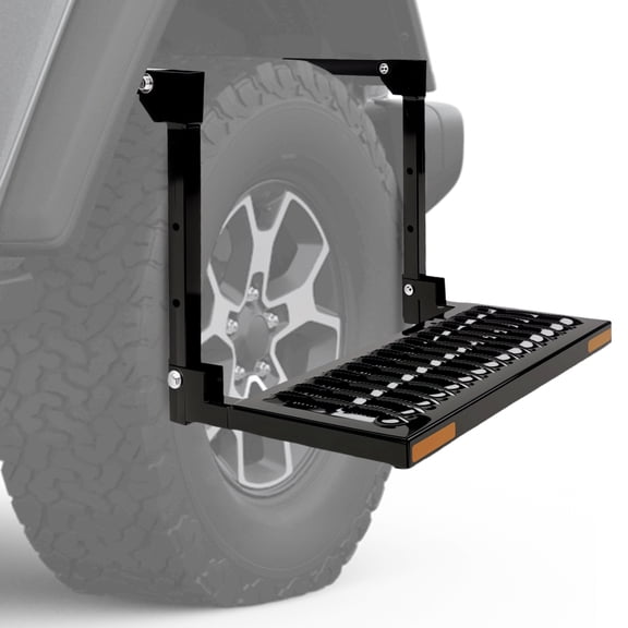 Folding Heavy Duty Tire Step for Truck, SUV and RV Adjustable Tire Mounted Step Fit Most Tire from 10 to 14, Rated up to 350 Lbs, Raised Texture Non-Slip Design, Black