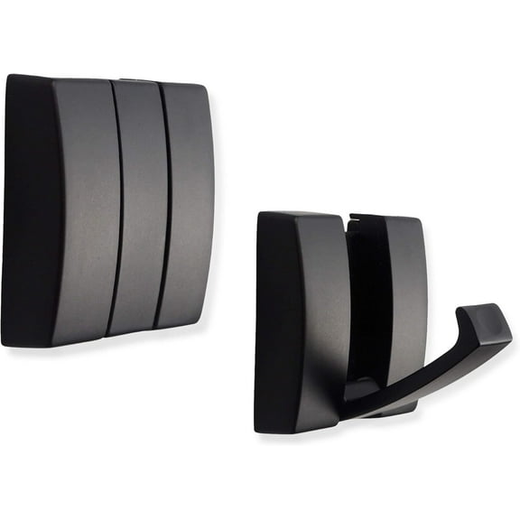 Folding Hideaway Coat Hooks - Space Aluminum Heavy Duty Wall Hooks - Retractable Hooks For Hanging Coat, Scarf, Hat, Bag, Towel, Key, Cup (Black/Gold, 2 Pack) - Black