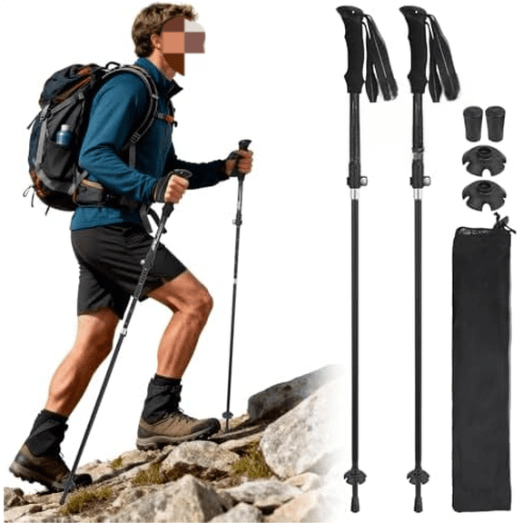 Folding Hiking Poles, Lightweight 7075 Aluminum Alloy Mountain Tech Trekking Poles for Men, Collapsible Walking Sticks for Travel, EVA Foam Grip, Set of 2 - Black$$Sport & Recreation Other