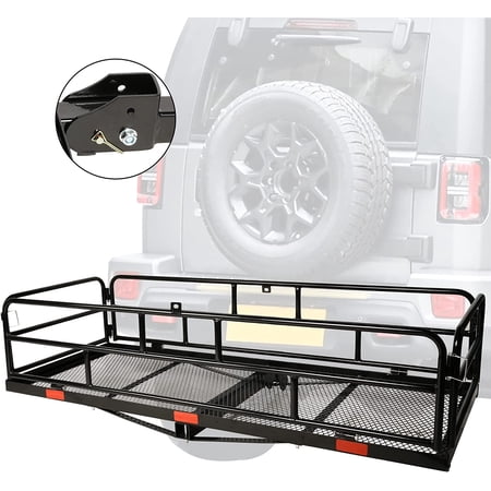 Folding Hitch Mount Cargo Carrier, 500lb Heavy Duty Capacity Rear Cargo Luggage Rack Basket for Car SUV Camping Traveling,60" X 24" X 14", Black