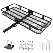 Folding Hitch Mount Cargo Carrier Basket 60" x 20" x 6",Hauling Weight Capacity of 500 Lbs and Folding Arm.with Hitch Stabilizer, Cargo Net and Ratchet Straps