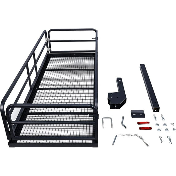 Folding Hitch-Mounted Cargo Basket - 750 Lbs Heavy-Duty Hitch Mount Cargo Carrier for 2" Receiver, Ideal Luggage Storage for SUV, RV, Truck, and Trailer