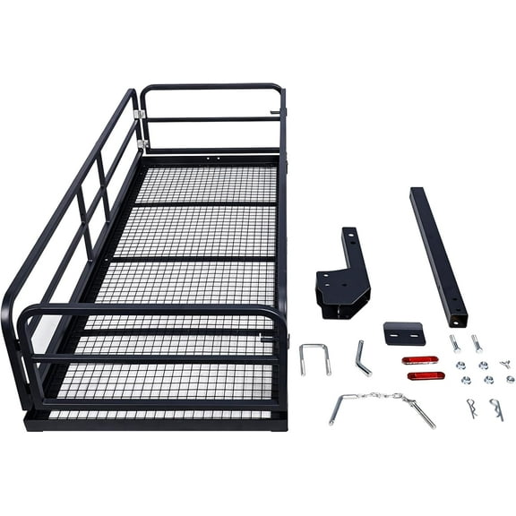 Folding Hitch-Mounted Cargo Basket - 750 Lbs Heavy-Duty Hitch Mount Cargo Carrier for 2" Receiver, Ideal Luggage Storage for SUV, RV, Truck, and Trailer