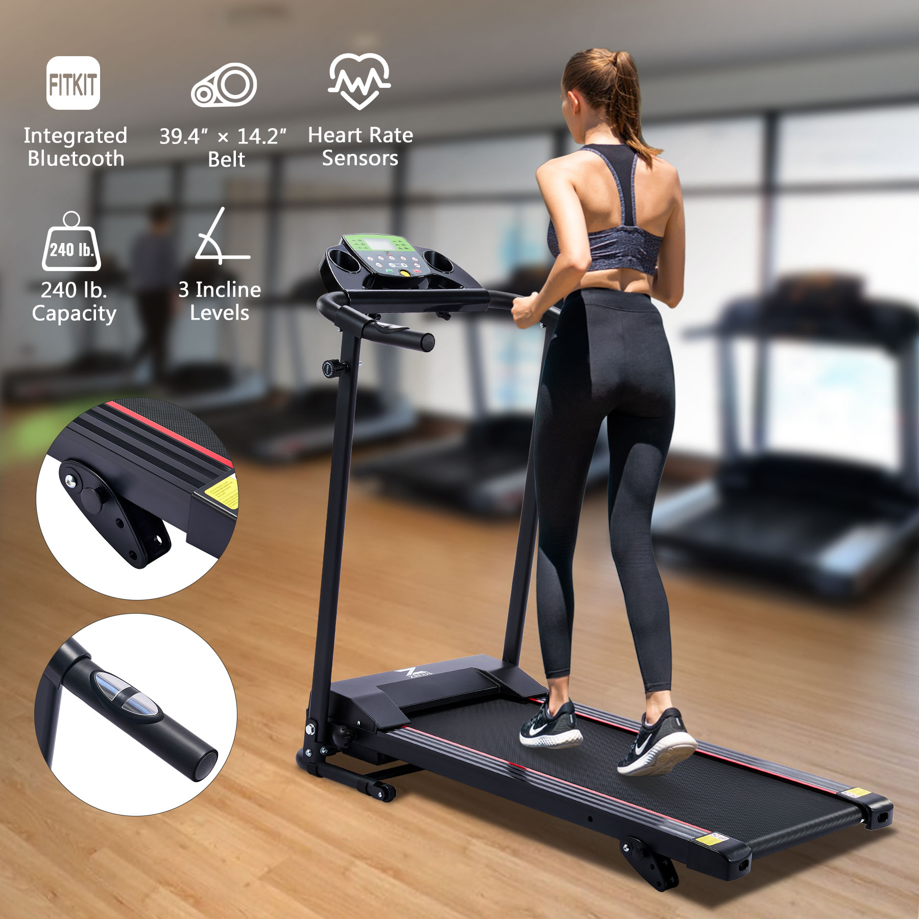 Folding Home Treadmill with Incline Heart Rate Monitor 750W Motor 6.2mph Max - image 1 of 8