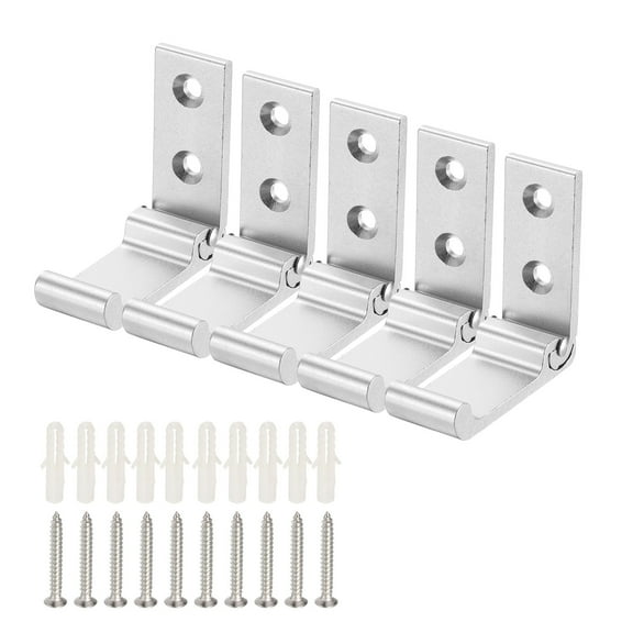 Folding Hooks, 5pcs Aluminum Alloy Folding Coat Hooks with Screws for Towel, Hat, Bags (Silver, Round Head, 52mm Long)