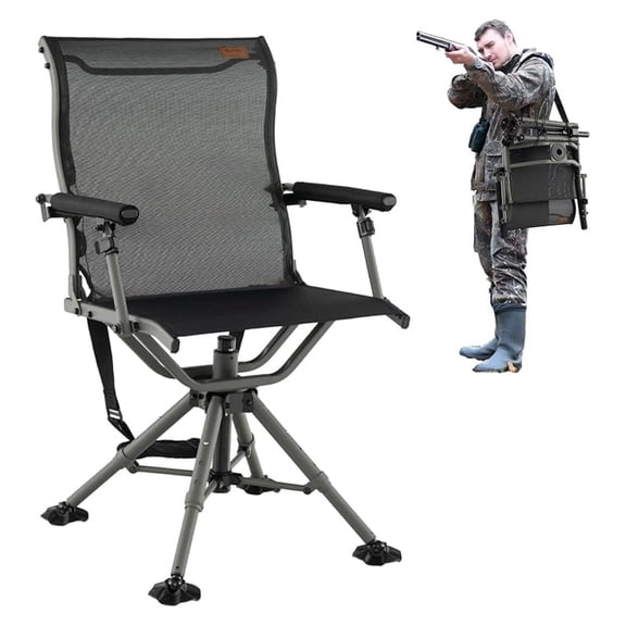 Folding Hunting Chair, 360 Silent Swivel Hunting Blind Chair w/Oversized Feet & Padded Armrests, 400 LBS Load Capacity, Portable Ground Hunting Chair for Outdoor Fishing Camping