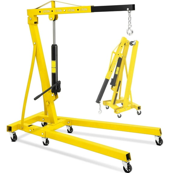 Folding Hydraulic Engine Hoist 2 T,Cherry Picker Shop Crane with 6 Casters&Telescopic Boom,4400 Lbs Capacity Heavy Duty Engine Hoist Crane Lift for Garage,Workshop,Automotive Repair(ship in 2 boxes)