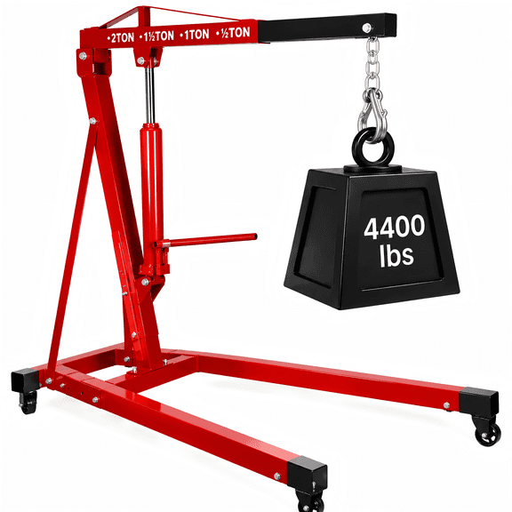 Hydraulic Engine Hoist, 2 ton 4400 lbs, Engine Hoist with 360° Swivel Wheels, Red 0.1 inch Thick Steel Crane for Workshop Service, Home Garage DIY and Motor Lift