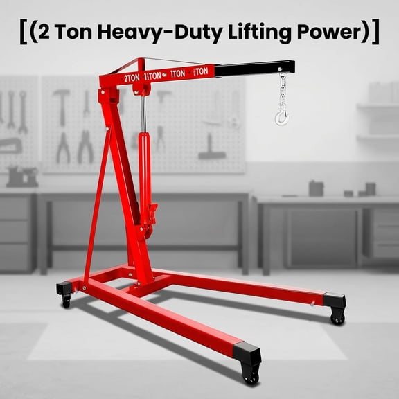 Folding Hydraulic Engine Lifter 4 Steel Casters 360 Swivel, Cherry Picker Foldable Design Compact Storage, Hydraulic Crane 123 Lbs Weight for Auto Repair Shop.