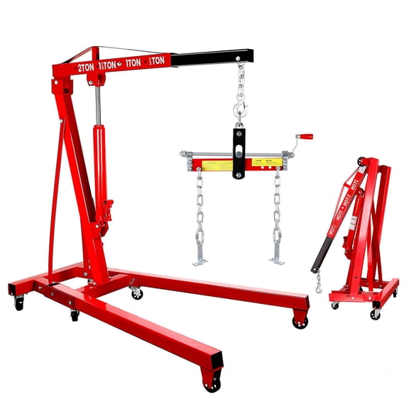 Folding Hydraulic Engine Lifter with Engine Leveler, 4400 LBS Engine Lift with Adjustable 4 Position Boom, Cherry Picker with 6 Casters for Automobile Repair Workshops