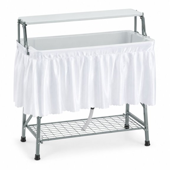 Folding Ice Cooler Table with Removable Skirt, 40.1 x 22 x 4.3, White HDPE