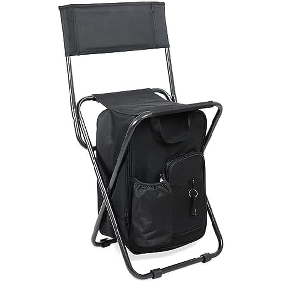 Folding Ice Fishing Chair with Cooler for 225 lbs - Portable Backpack Cooler Chair - Ice Chest Backpack Chair with Back Rest for Camping, Fishing, Hunting, Tailgating, Picnics Lunchbox Stool