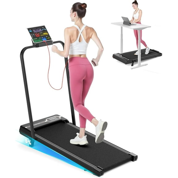 Folding Incline Walking Treadmill with Handlebar, Quiet and Portable Design for Home or Office Use, Safety Lock Included