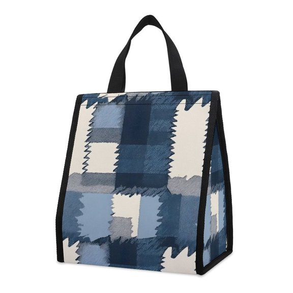 Folding Insulation Bag 10.2 X 10.6 In Leak Proof Easy To Clean And Large Capacity Folding Receive Is Easy To Carry MediumBlue Houndstooth Buffalo Plaid Tartan Check Scotland Hand-drawn Sketch_1