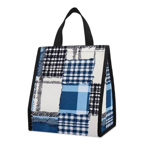 Folding Insulation Bag 10.2 X 10.6 In Leak Proof Easy To Clean And Large Capacity Folding Receive Is Easy To Carry MediumBlue Houndstooth Buffalo Plaid Tartan Check Scotland Hand-drawn Sketch_2