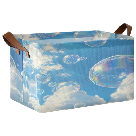 Folding Iron Frame Storage Basket Mediumx1 Storage Basket Open Home Storage Bins Shelf Baskets Storage Box Large Foldable Blue Sky Bubble
