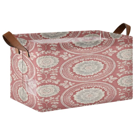 Folding Iron Frame Storage Basket Mediumx1 Storage Basket Open Home Storage Bins Shelf Baskets Storage Box Large Foldable Blush Circles Rose Tones