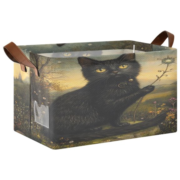 Folding Iron Frame Storage Basket Mediumx1 Storage Basket Open Home Storage Bins Shelf Baskets Storage Box Large Foldable Cartoon Wizard Cat