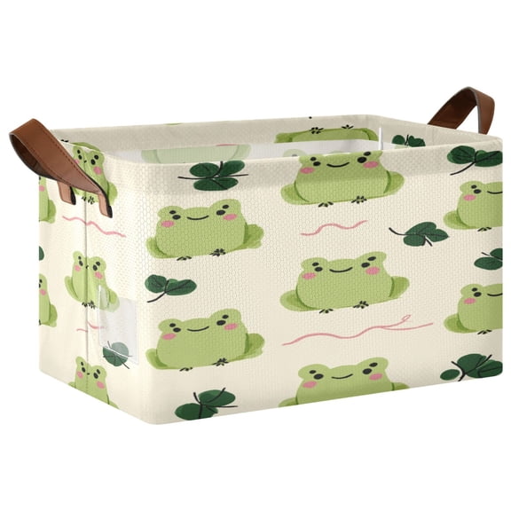Folding Iron Frame Storage Basket Mediumx1 Storage Basket Open Home Storage Bins Shelf Baskets Storage Box Large Foldable Green Frog Pattern