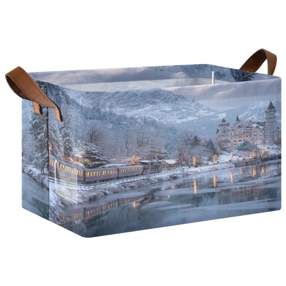 Folding Iron Frame Storage Basket Mediumx1 Storage Basket Open Home Storage Bins Shelf Baskets Storage Box Large Foldable Train Snow Lake Journey
