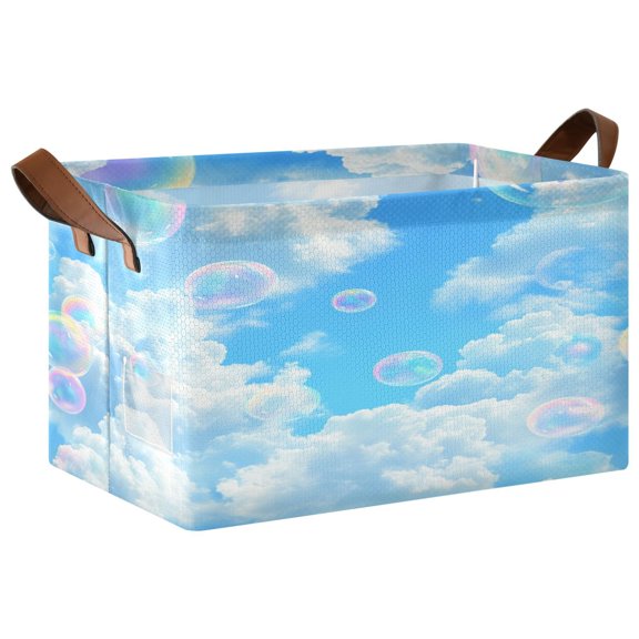 Folding Iron Frame Storage Basket Mediumx1 Storage Basket Open Home Storage Bins Shelf Baskets Storage Box Large Foldable White Cloud Bubble