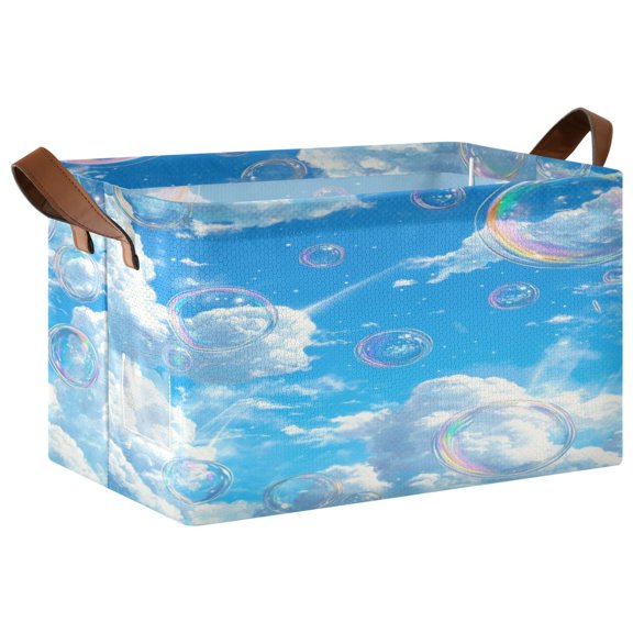 Folding Iron Frame Storage Basket Mediumx1 Storage Basket Open Home Storage Bins Shelf Baskets Storage Box Large Foldable White Cloud Color Bubble