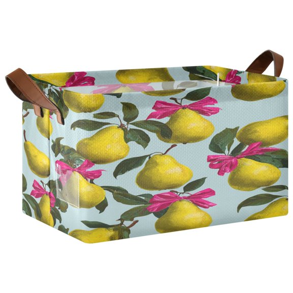Folding Iron Frame Storage Basket Mediumx1 Storage Basket Open Home Storage Bins Shelf Baskets Storage Box Large Foldable Yellow Pear Pattern