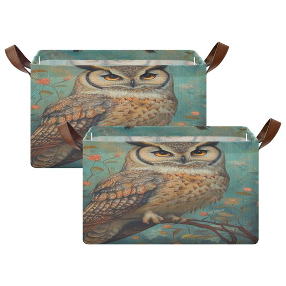 Folding Iron Frame Storage Basket Mediumx2 Storage Basket Open Home Storage Bins Shelf Baskets Storage Box Large Foldable Beautiful Brown Owl