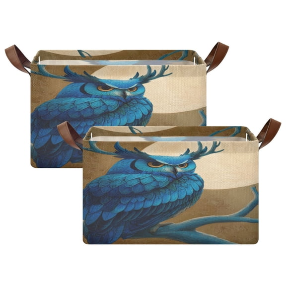 Folding Iron Frame Storage Basket Mediumx2 Storage Basket Open Home Storage Bins Shelf Baskets Storage Box Large Foldable Blue Owl Antlers Moon Perch