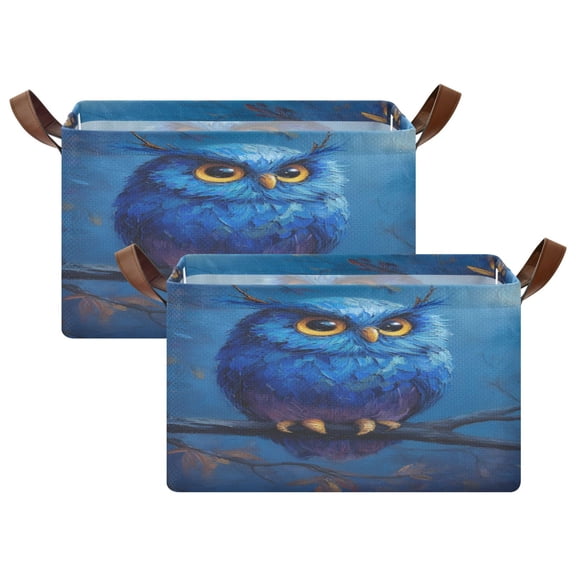 Folding Iron Frame Storage Basket Mediumx2 Storage Basket Open Home Storage Bins Shelf Baskets Storage Box Large Foldable Blue Owl Antlers Perched